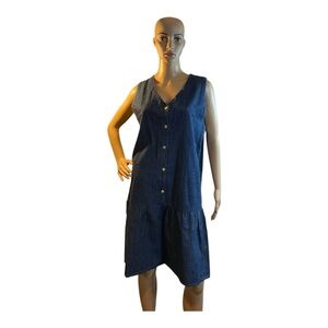 Women's Vintage Blue Sleeveless Button Front Knee Denim Dress Size Medium